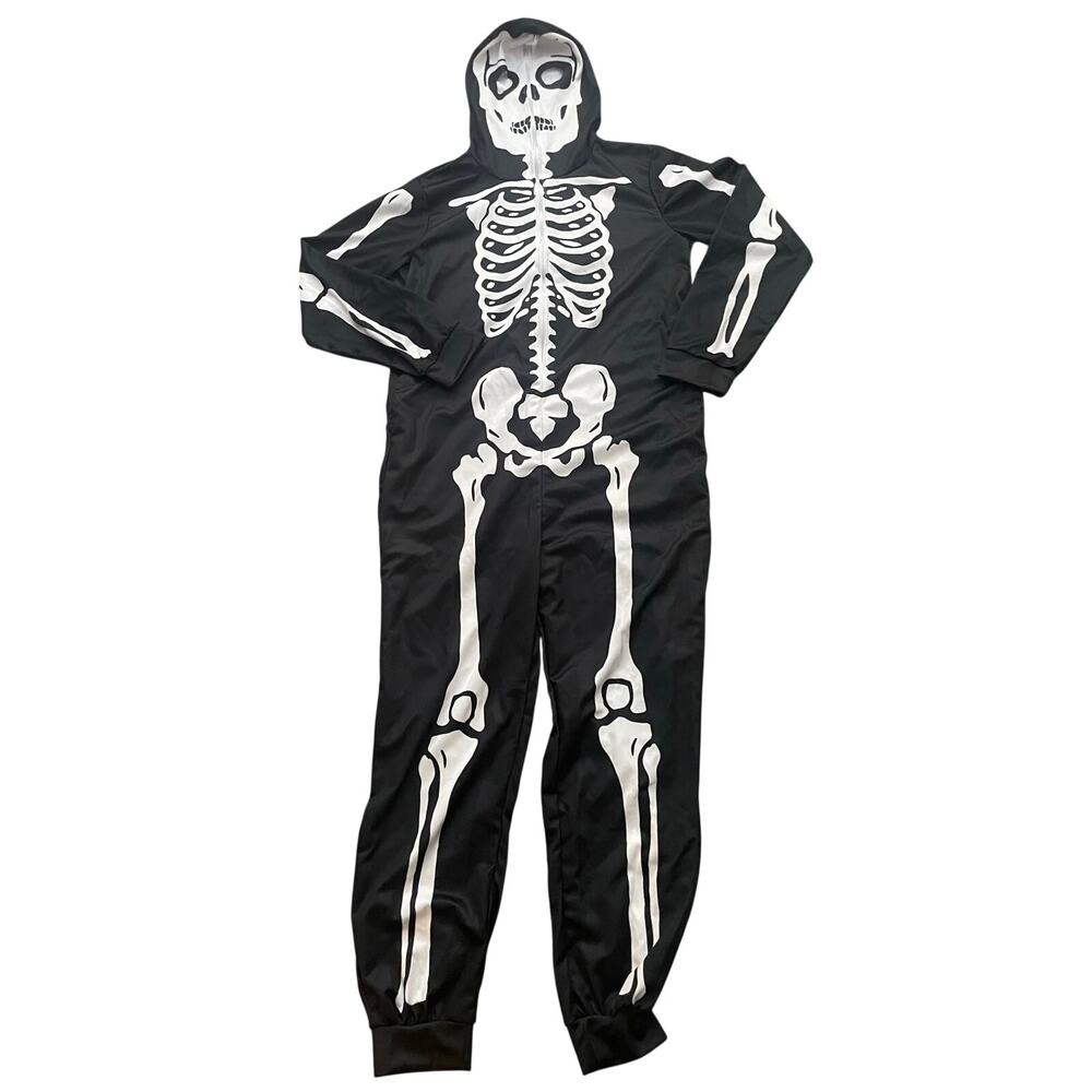 New Black Skeleton Mens Size XL Black Halloween Hooded Costume
